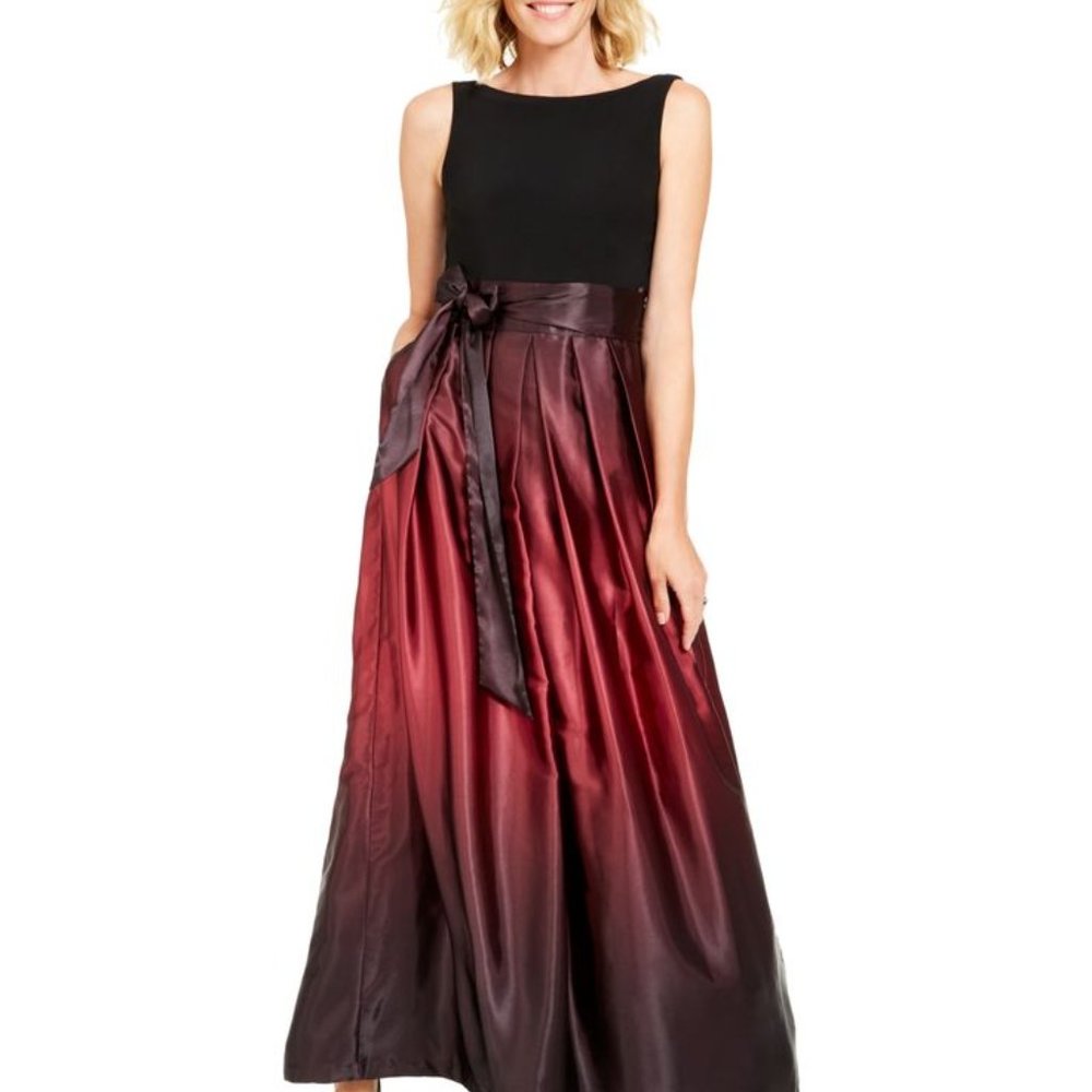 SL FASHIONS Ombré Satin Bow Sash Gown